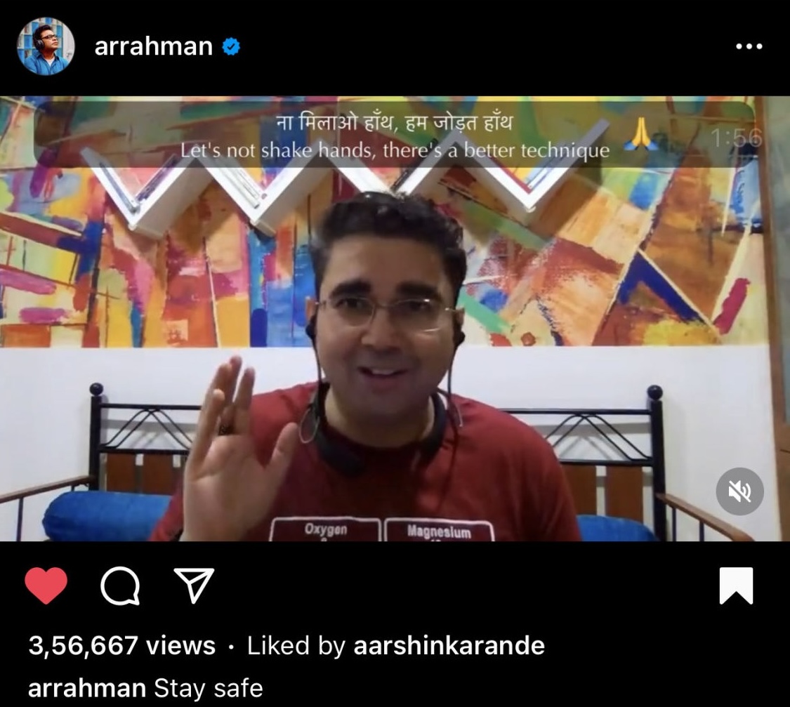 A.R. Rahman posting Na Corona Karo (Instagram)